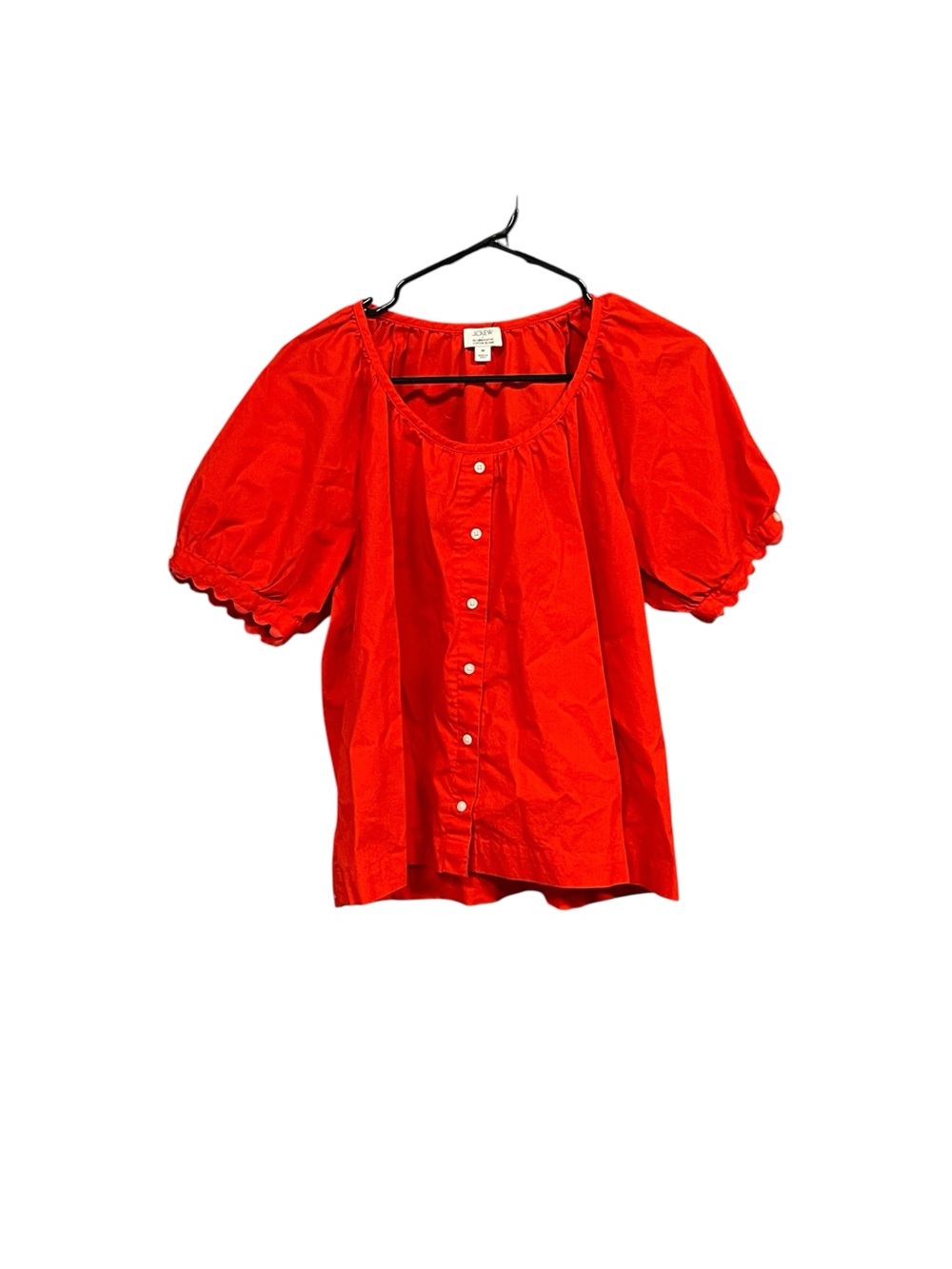 J.Crew Factory Red Puff Sleeve Blouse M 2026 Cotton Preppy Coquette